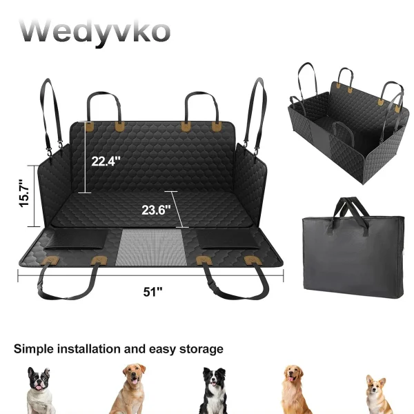 Dog Back Seat Extender Hammock Cover with Hard Bottom Supports 400lb.