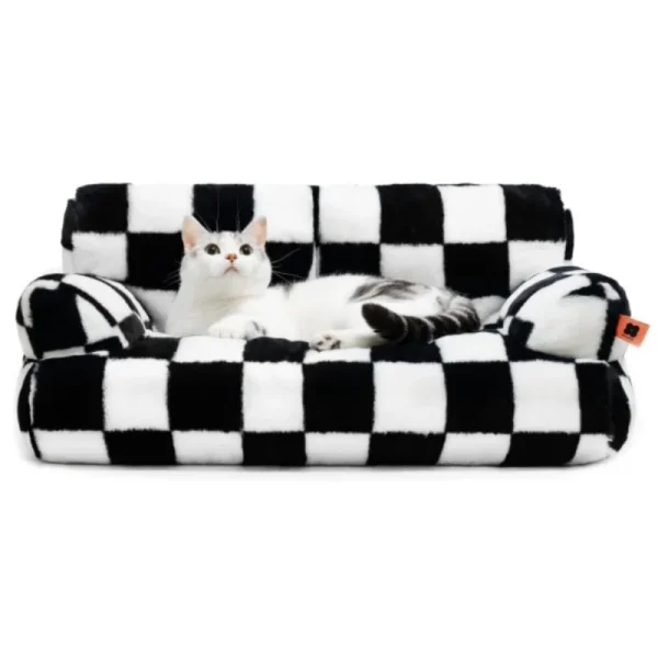 Mewoofun Washable Pet Couch Bed 26×19×13 Inch for Medium Small Dogs up to 25 lbs, Black White