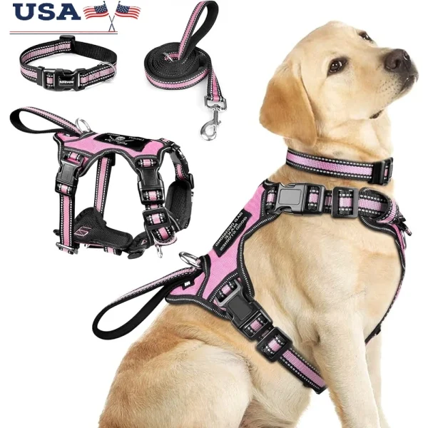 Reflective No Pull Pet Harness Collar Leash Set